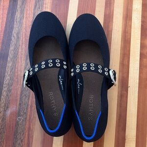 Rothy's Black Flats with Blue Accents